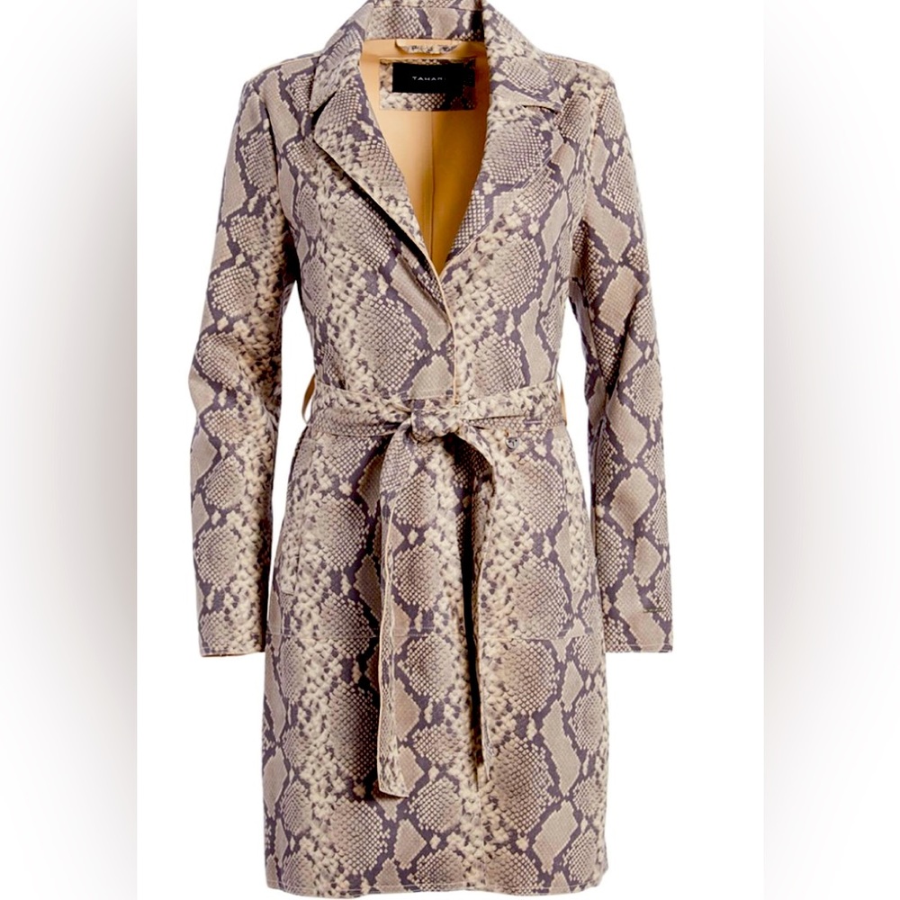 Tahari Grey Snake Faux Suede Trench New
